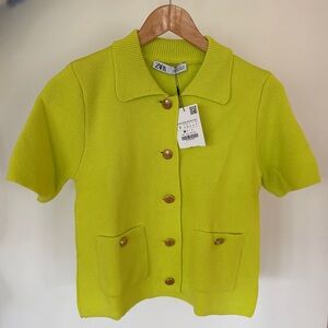 Zara Bloggers’ Favorite Basic Short Sleeve Cardigan in Lime Green - Brand New